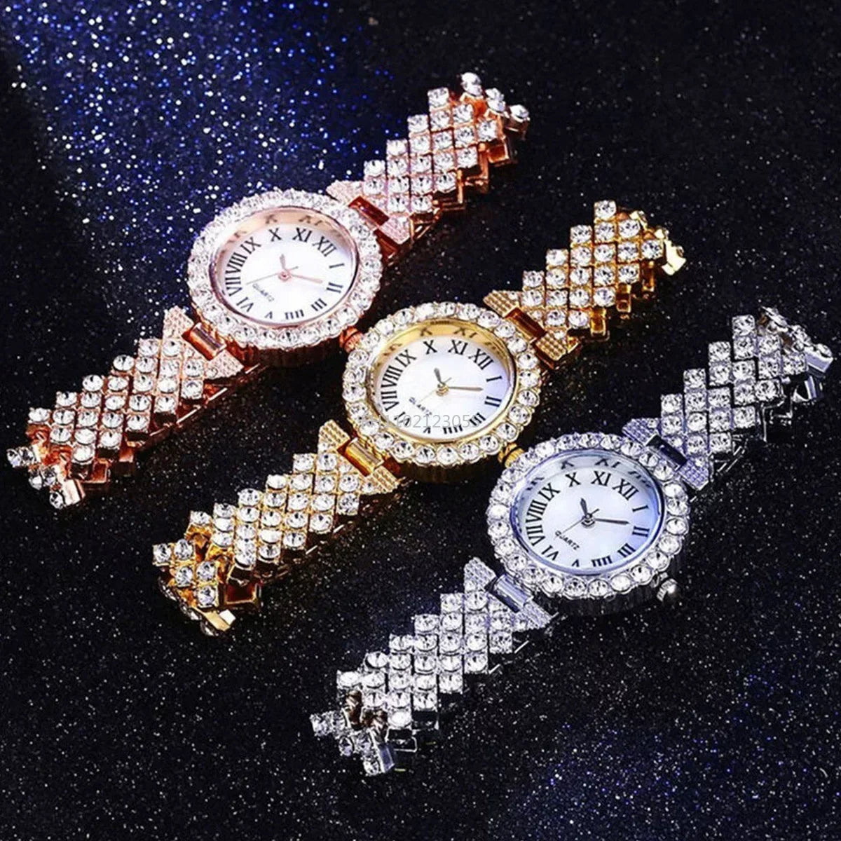 Luxurious Rose Gold Diamond Bracelet and Watch for Women - Elegant Quartz Wristwatch.