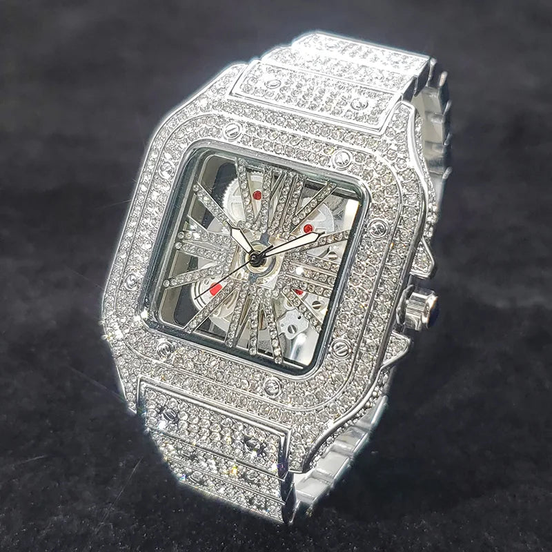 Men's Luxury Square Diamond Hip Hop Watch - Hollow Quartz Wristwatch.