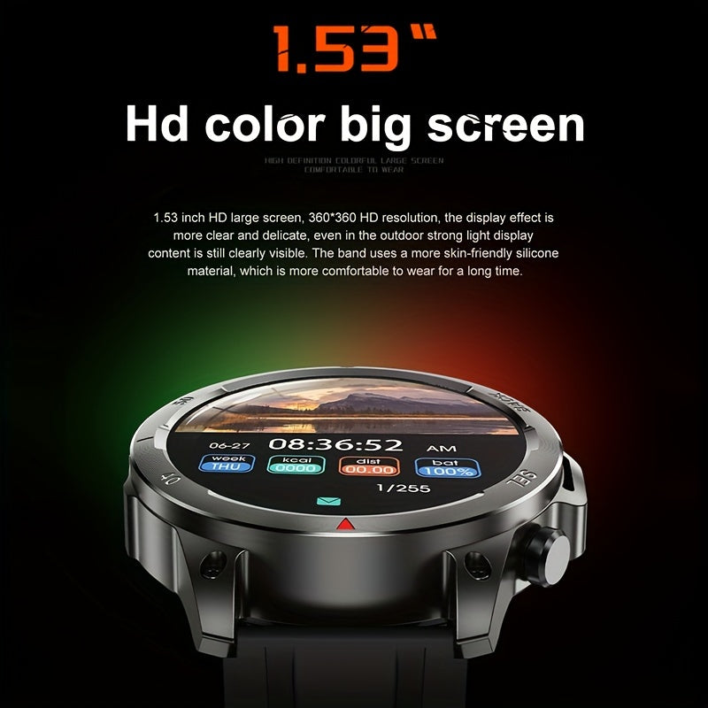 2024 High-Definition GPS Smart Watch for Men - LED Illuminated 360*360 HD Screen, AI Voice Assistant, Wireless Calling, NFC, Compass, Sport Fitness Tracker - Perfect Father's Day Gift or Stylish Accessory