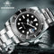 Addiesdive 20 bar waterproof men's watch with stainless steel band and black dial for divers