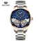 Alcom Distribution luxury double tourbillon watches with blue dial and rose gold silver metal band