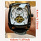 Alcom Distribution men's mechanical square watch with black leather strap and silver dial