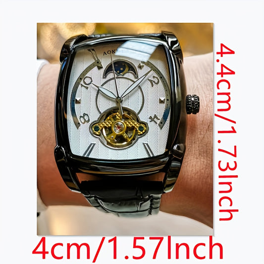 Durable men's wristwatch by Alcom Distribution with black leather strap and intricate white dial design