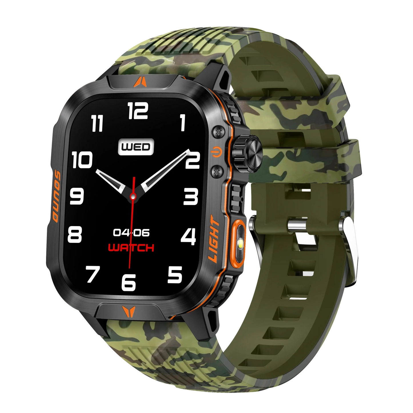 Alcom Distribution 2024 smart fitness watch with camouflage strap and digital analog display