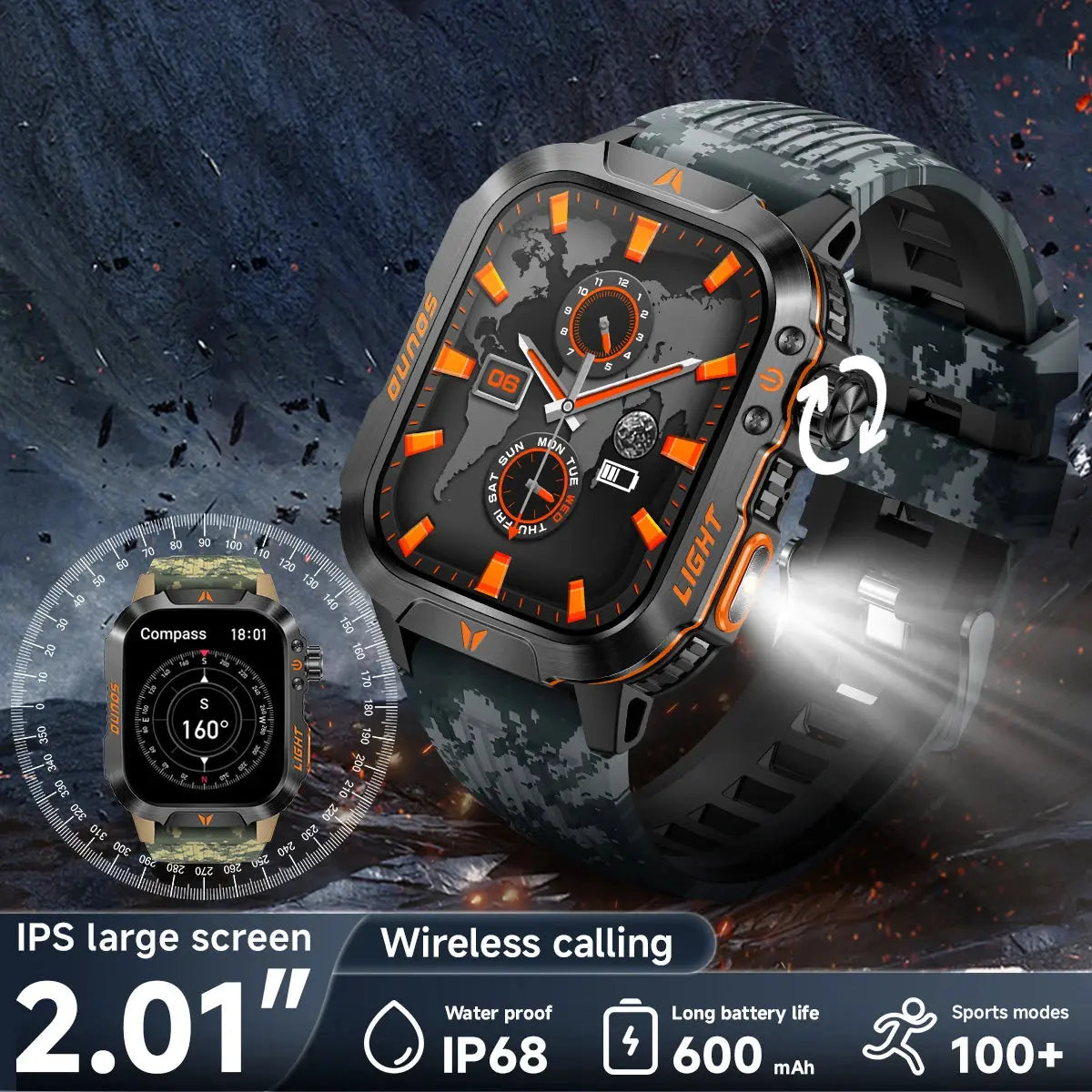 2024 smart fitness watch by Alcom Distribution with 2.01 inch IPS large screen, waterproof IP68, and wireless calling