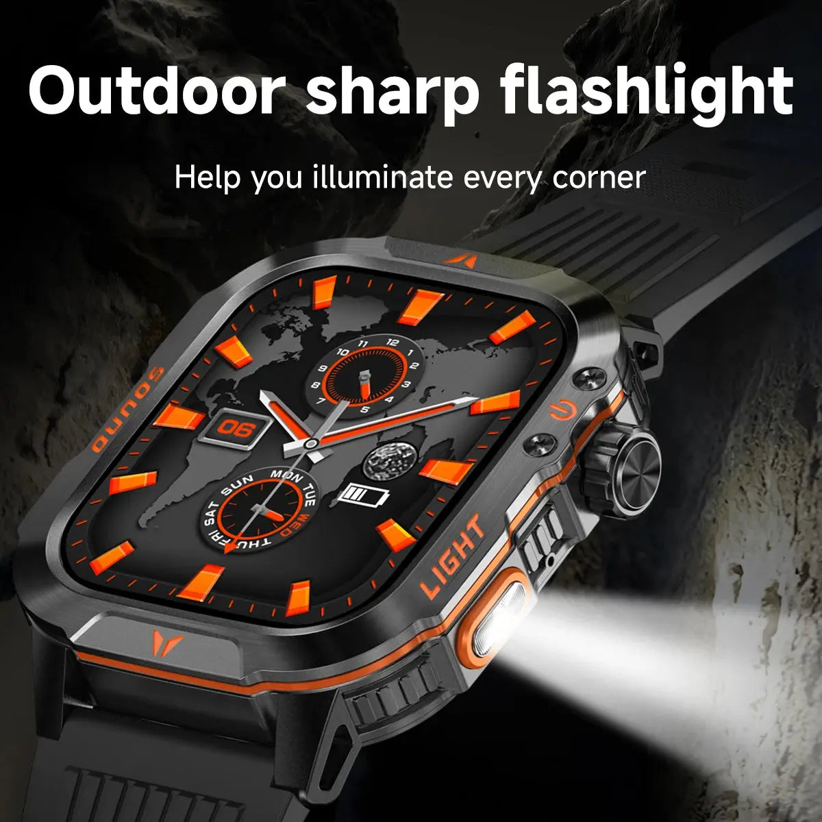 2024 smart fitness watch by Alcom Distribution with built-in outdoor sharp flashlight feature