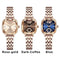 Alcom Distribution luxury women's watch trio with rose gold bracelets and rose gold dark coffee and blue dials
