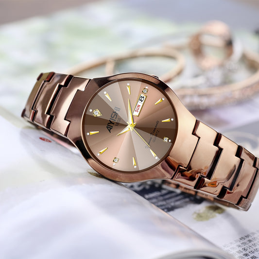Alcom Distribution rose gold fashionable waterproof watch with diamond markers and date display