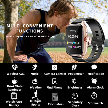 Waterproof Smart Watch 1.83'' Full Touch Screen Display USB Charging for iPhone Android with Sports Pedometer Sleep Monitoring Information Alerts