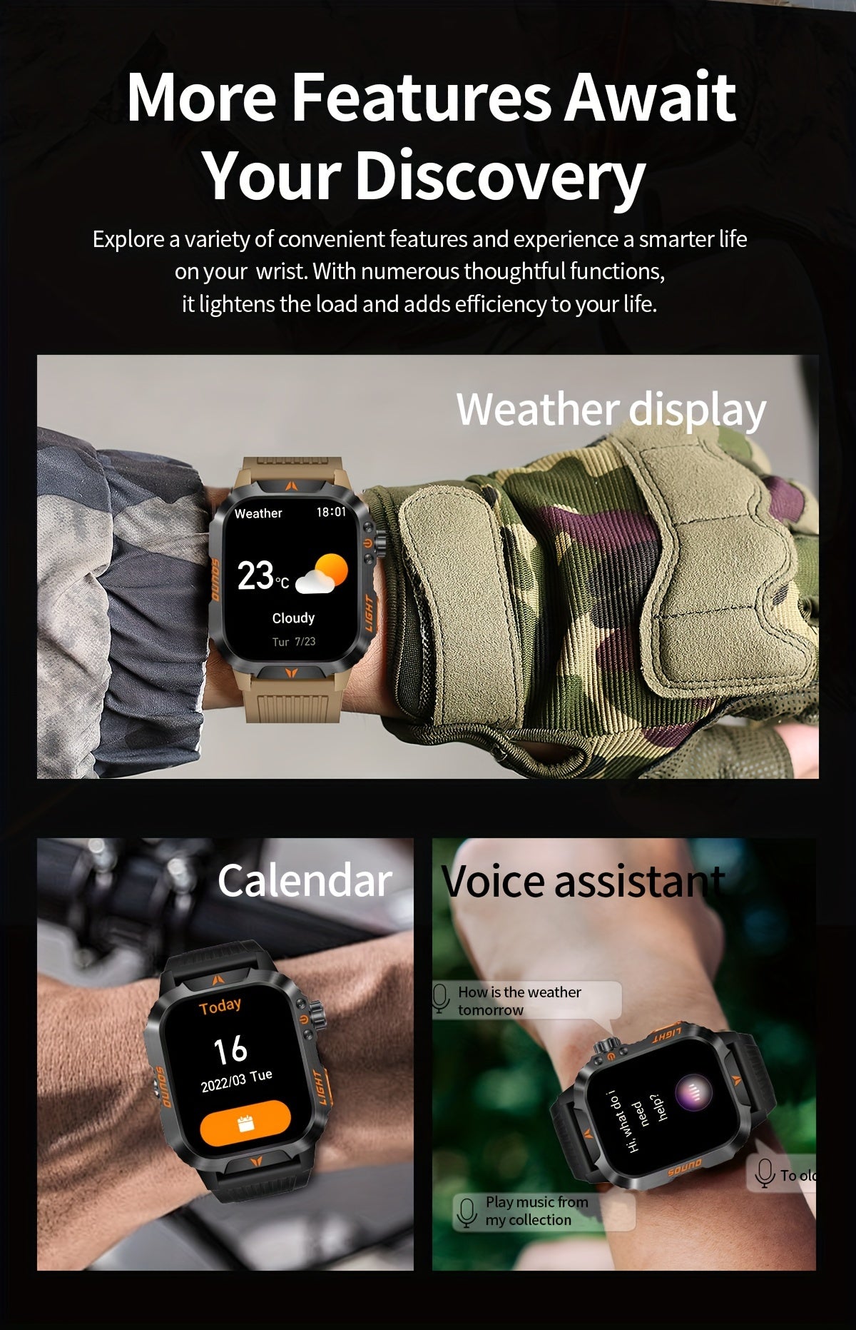 2024 Advanced Smart Fitness Watch - Activity & Fitness Tracker with 100+ Sports Modes, LED Altimeter, Barometer, 600mAh Battery, Multimedia Message Viewing, Weather Forecast, Pedometer, and Heart Rate Monitor for Android iPho