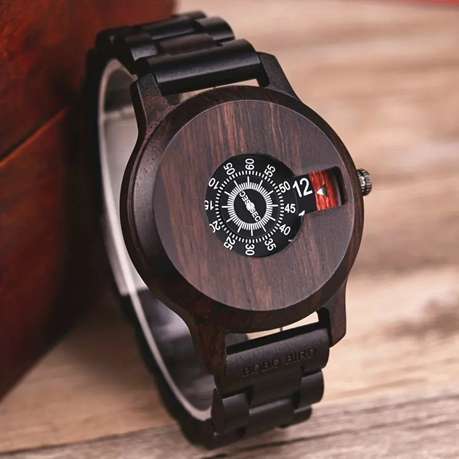 Alcom Distribution vintage wooden watch gift with unique dial and dark wood band