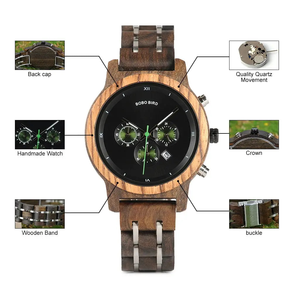 Alcom Distribution eco-friendly bamboo watch with wooden band and quality quartz movement