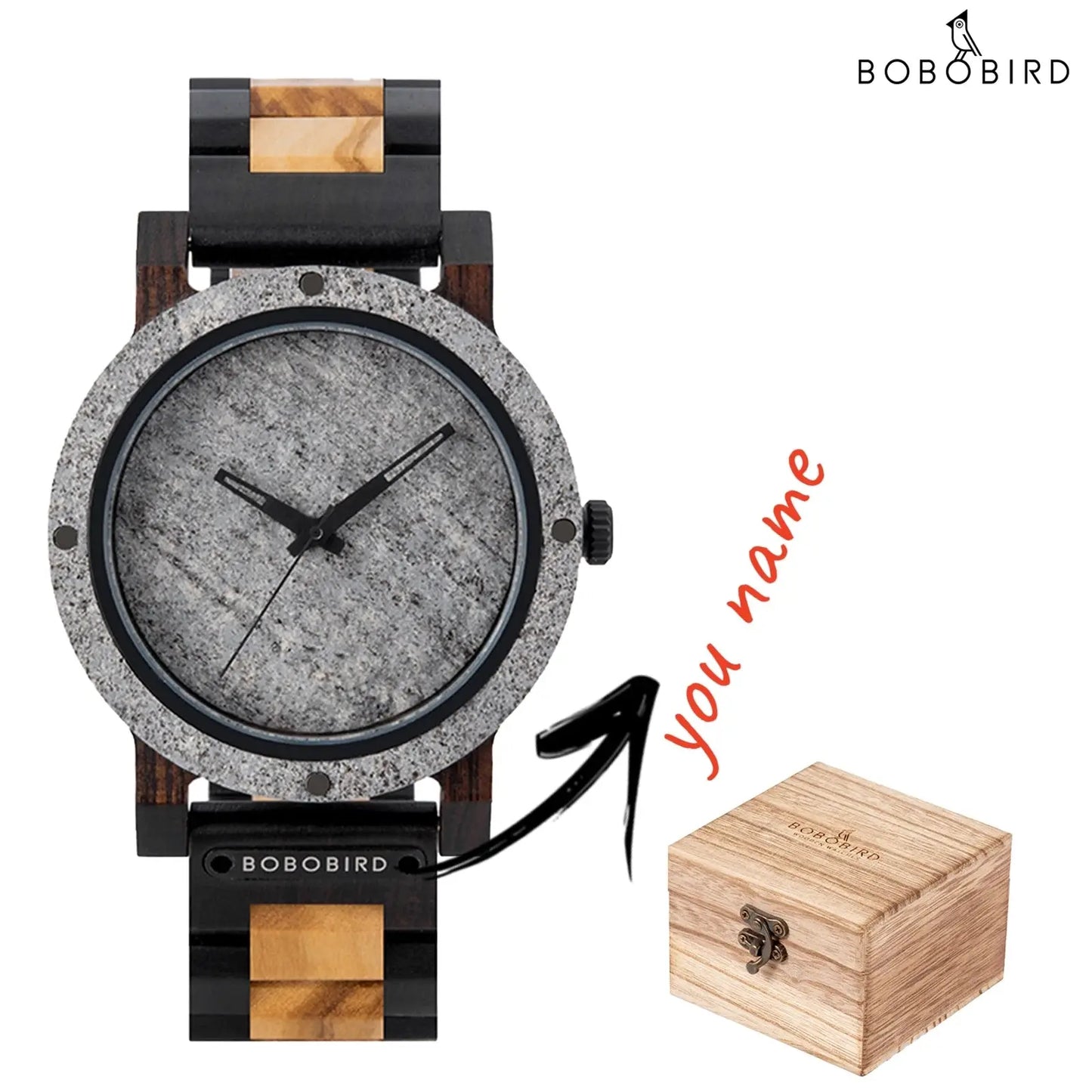 Stylish wood and stone watch by Alcom Distribution with a unique stone face and wooden band