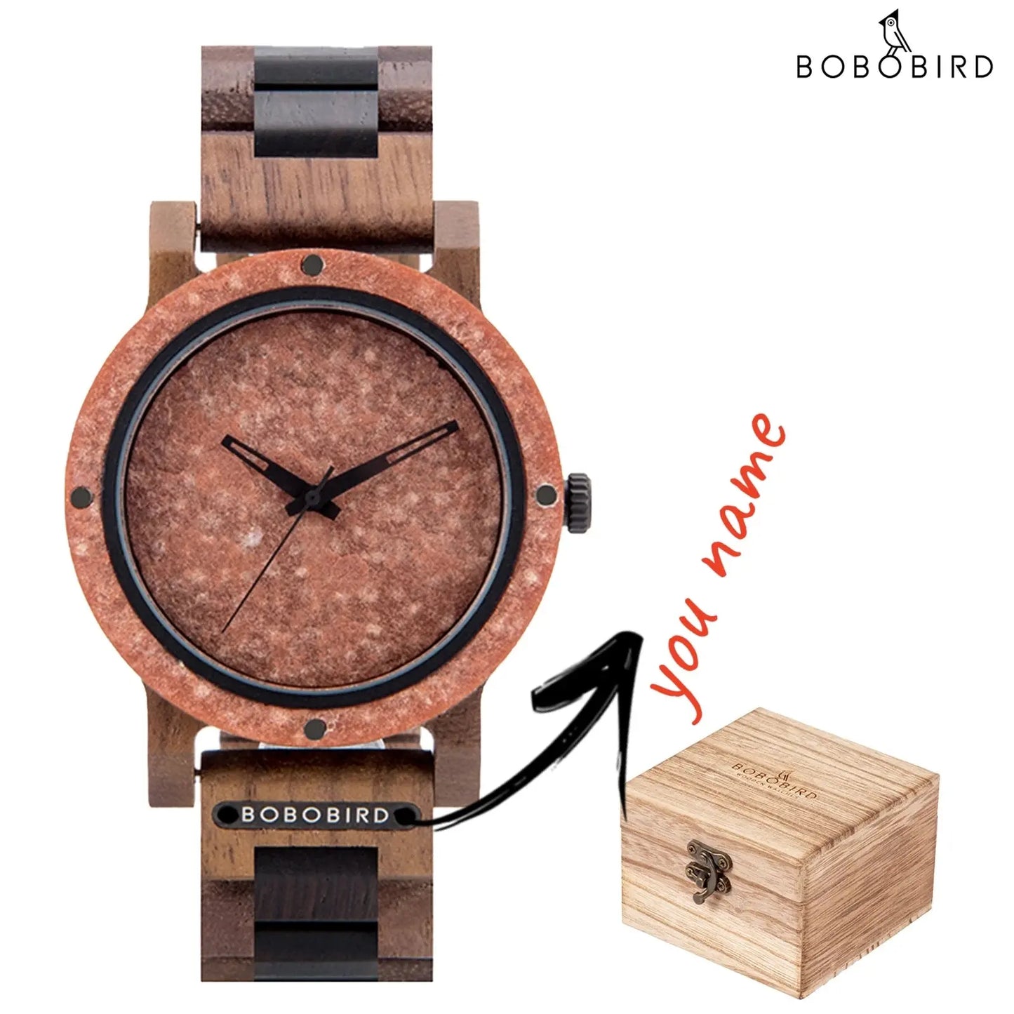 BOBOBIRD stylish wood and stone watch with brown textured dial and wooden strap by Alcom Distribution
