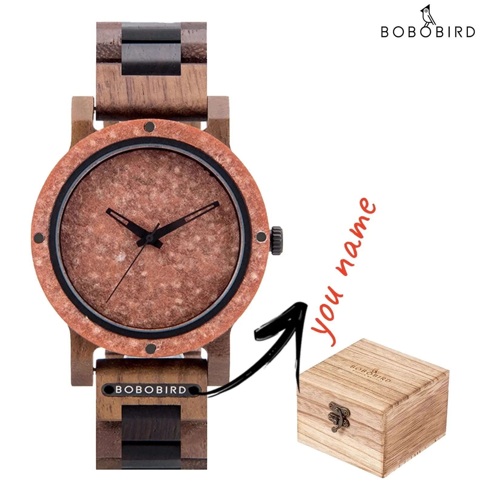 BOBOBIRD stylish wood and stone watch with brown textured dial and wooden strap by Alcom Distribution