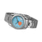 Alcom Distribution titanium adventure watch with blue and orange dial and metal link bracelet
