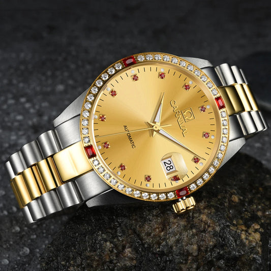 Carnival luxury automatic watch with gold dial and two-tone silver and gold bracelet by Alcom Distribution
