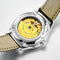 CARNIVAL men's automatic watch exhibition case back showing gold rotor and stainless steel case with beige leather strap