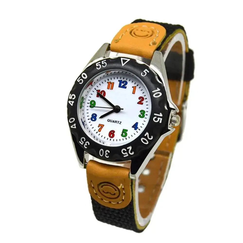 Alcom Distribution kids quartz watch colorful with black bezel and yellow strap for children
