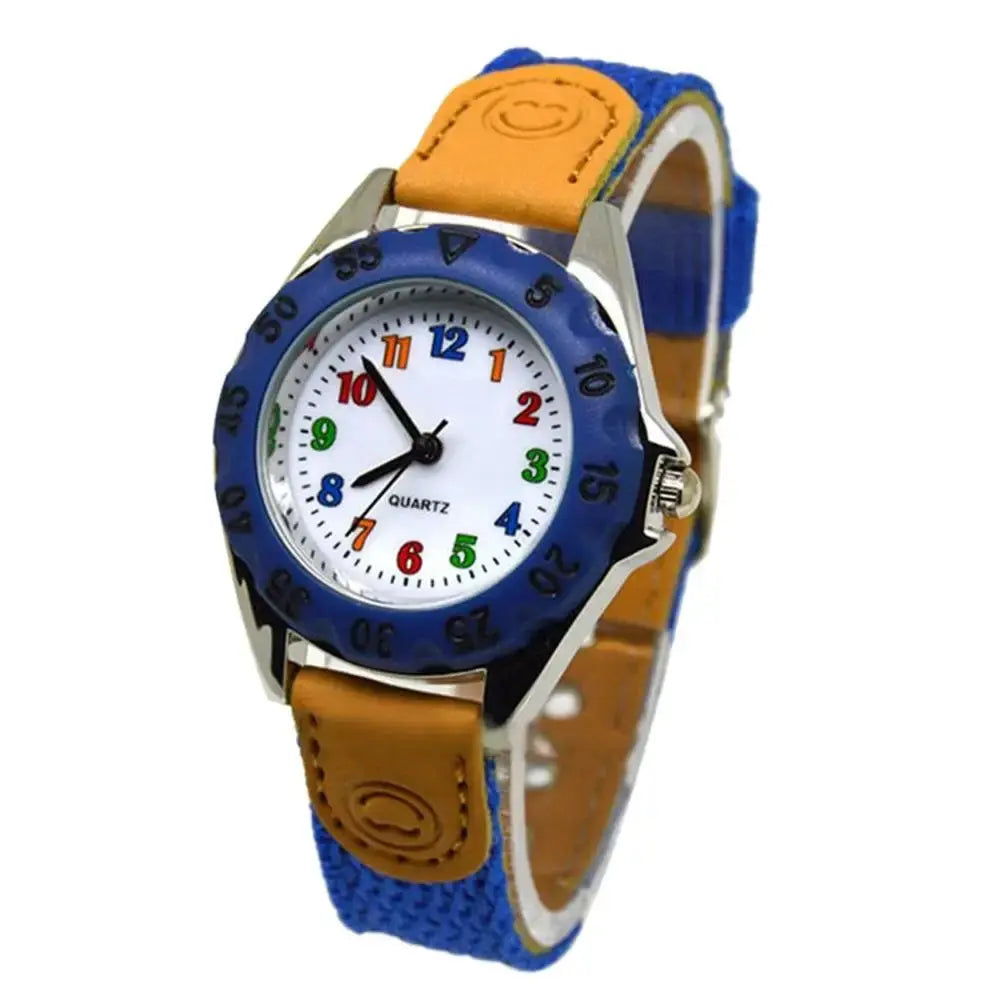 Kids quartz watch colorful with blue bezel and multicolor numbers on white dial by Alcom Distribution
