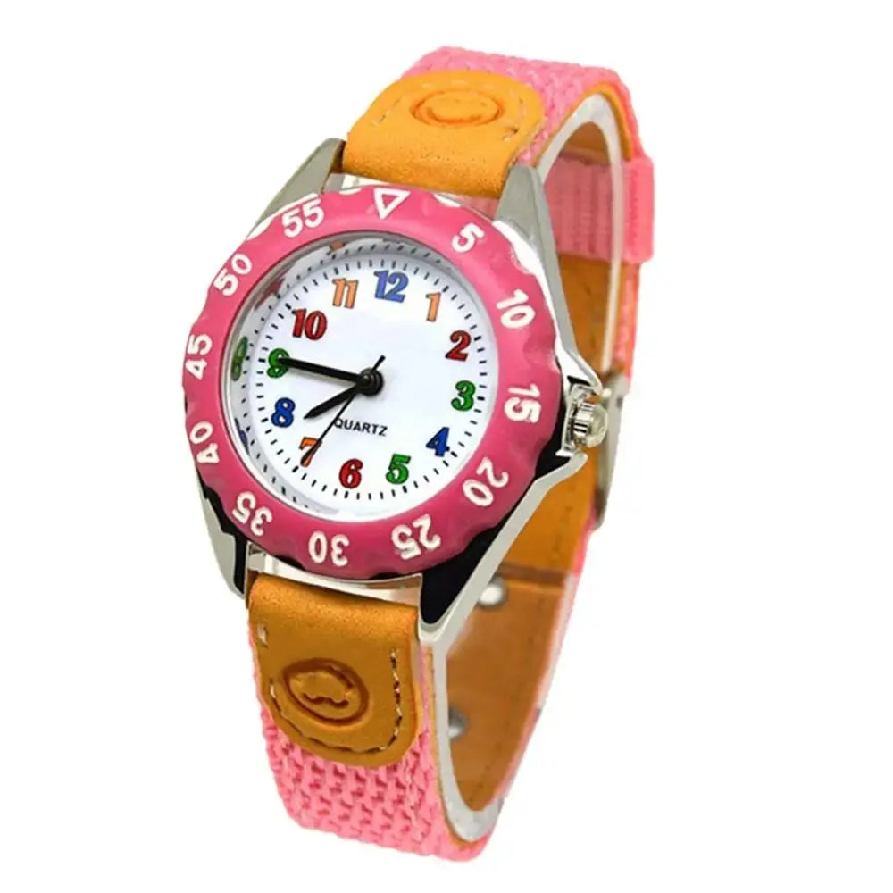 Alcom Distribution kids quartz watch colorful with pink strap and multicolor numbers on white dial