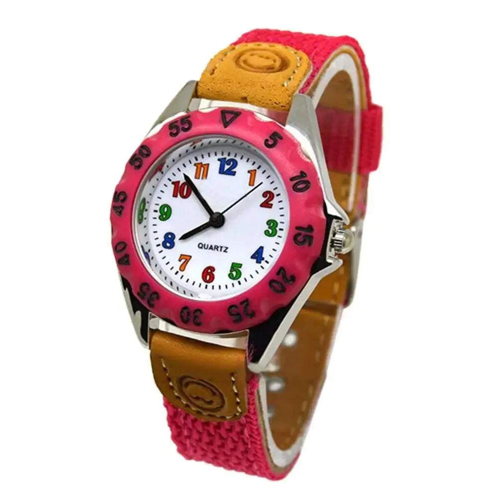 Alcom Distribution kids quartz watch colorful with pink strap and multicolor numbers on dial