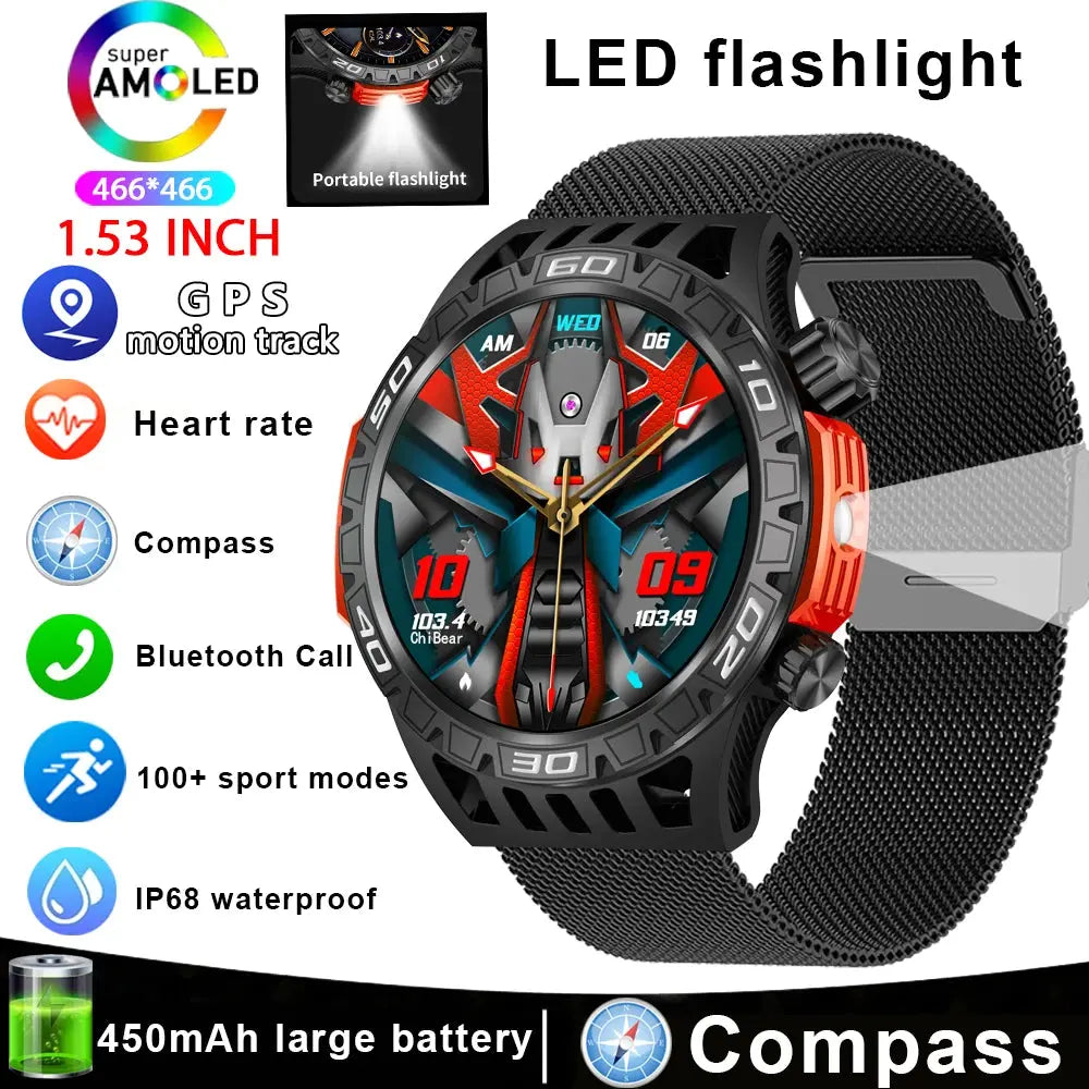 Alcom Distribution fitness tracker with Bluetooth featuring LED flashlight GPS heart rate and compass