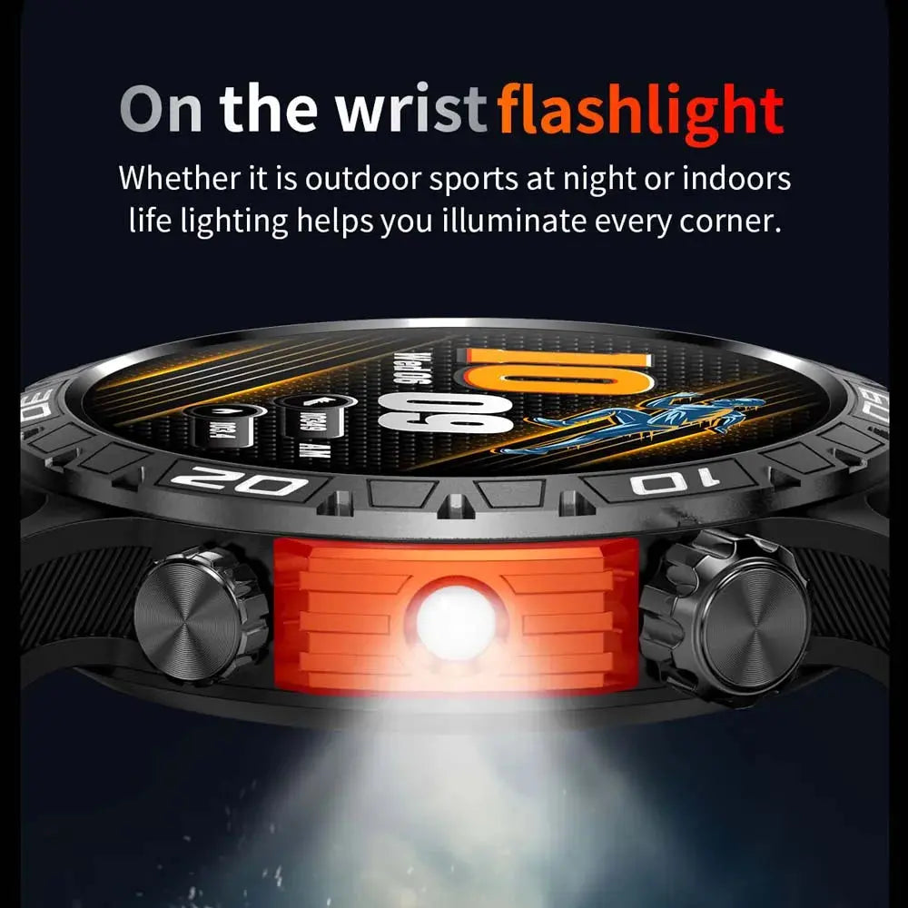 Alcom Distribution fitness tracker with Bluetooth featuring an on-wrist flashlight for outdoor and indoor use