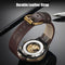 Classic style automatic watch with durable brown leather strap and visible automatic movement back