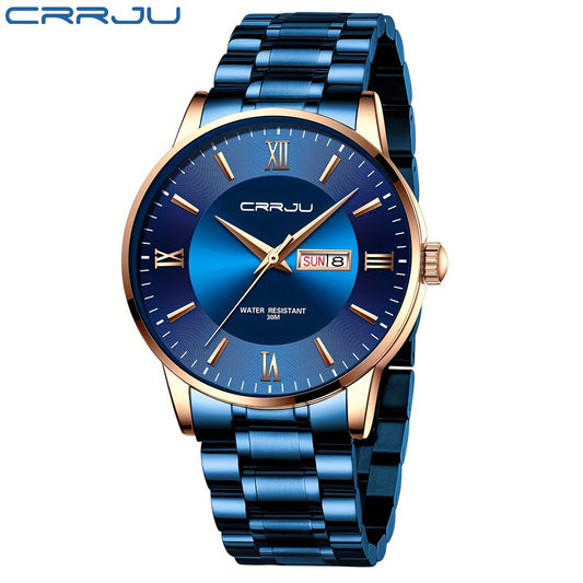 Alcom Distribution men's classic quartz watch with blue metal band and gold-tone case