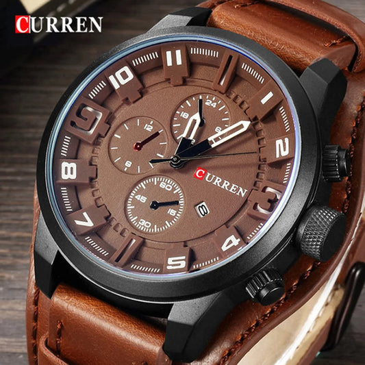 CURREN men's luxury watch with brown dial and leather strap by Alcom Distribution