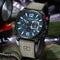 CURREN men's chronograph watch with black case blue dial and gray leather strap by Alcom Distribution