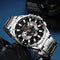 CURREN sport chronograph watch with stainless steel band and bold black dial for stylish timekeeping