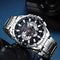 CURREN sport chronograph watch with silver stainless steel band and blue dial for stylish timekeeping