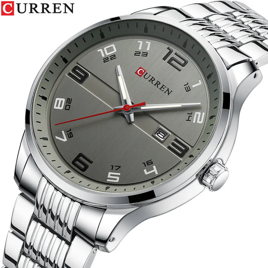 CURREN stainless steel business watch with silver dial and date display from Alcom Distribution