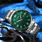 Alcom Distribution stainless steel business watch with green dial and silver metal band