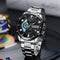CURREN stainless steel watch with black and blue dial chronograph and metal bracelet band