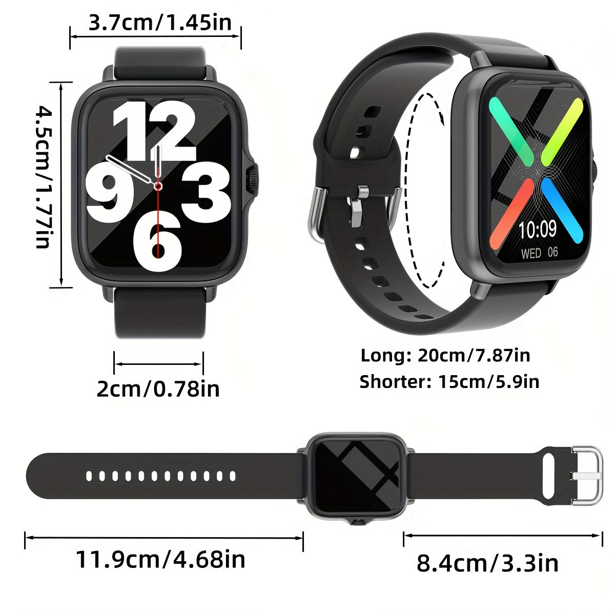 Waterproof Smart Watch 1.83'' Full Touch Screen Display USB Charging for iPhone Android with Sports Pedometer Sleep Monitoring Information Alerts