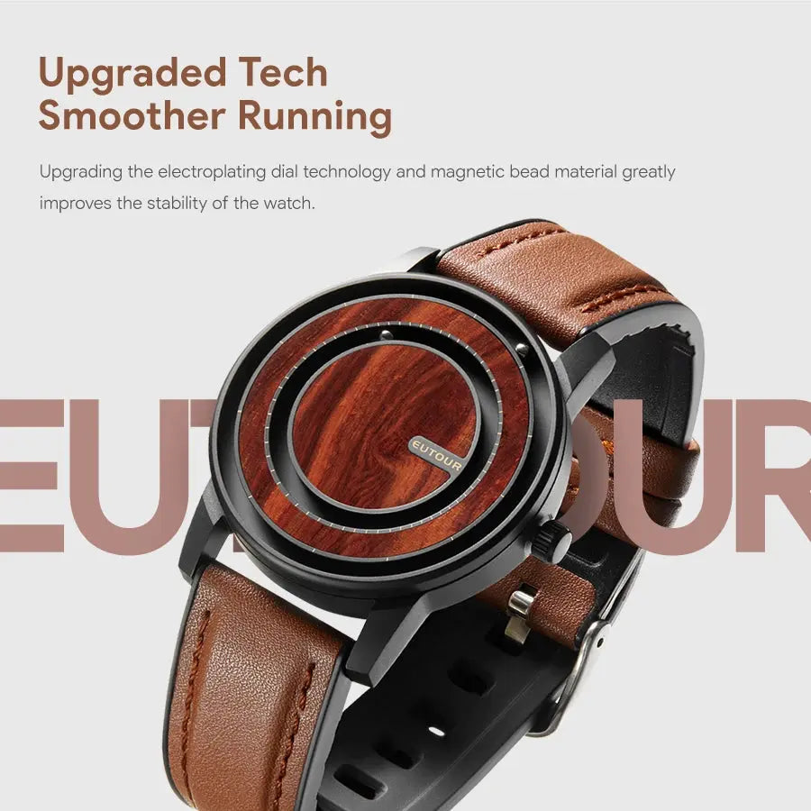 Stylish Magnetic Bead Watch by Alcom Distribution with brown leather strap and electroplated dial technology