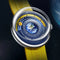Mark Fairwhale blue planet dial watch with yellow strap luxury quartz men's wristwatch showcasing Earth motif
