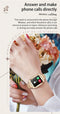 Fashionable smartwatches for women by Alcom Distribution showing wireless calling feature on gold metal band