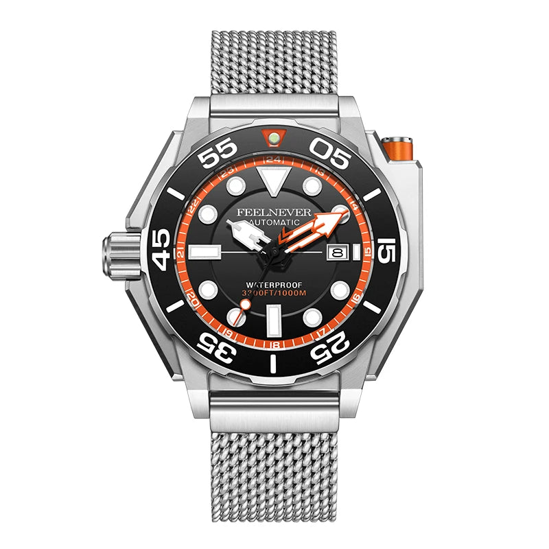 Feel Never Automatic Watch with 1000m water resistant watch and stainless steel mesh band