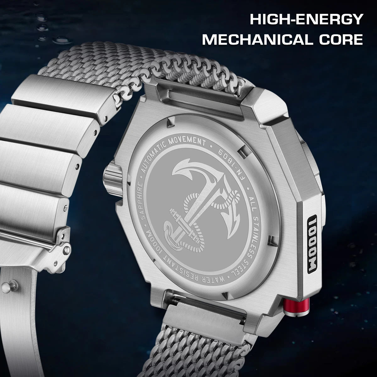 Alcom Distribution 1000m water resistant watch with a high-energy mechanical core and stainless steel design