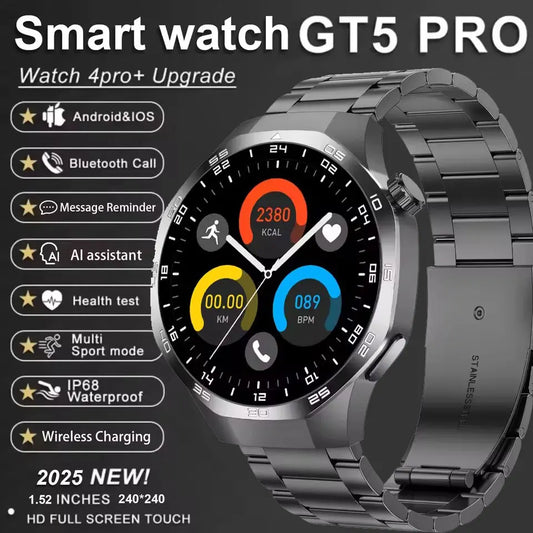 Alcom Distribution GT5 Pro smartwatch for men in silver with stainless steel band and round full color display