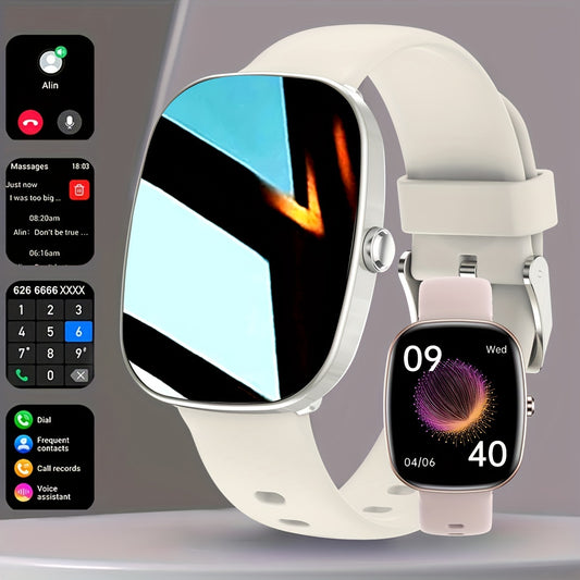 Alcom Distribution fitness smartwatch with health features in white and pink bands showing call, message, and health tracking
