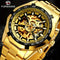 Forsining gold automatic business watches with visible gears and tachymeter on black bezel