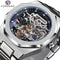 Forsining automatic mechanical watch for men with silver stainless steel band and skeleton dial