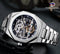 Forsining silver automatic mechanical watch for men with visible skeleton dial and metal bracelet