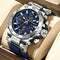 Alcom Distribution waterproof dual display watch with blue textured dial and silver stainless steel case