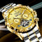 Glenaw automatic watch with gold and silver stainless steel band and detailed tachymeter dial